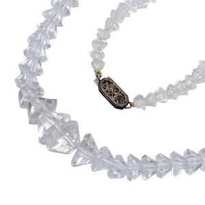 Quartz Rock Crystal Graduated Choker Necklace Sterling Silver 15" Vintage 1950s